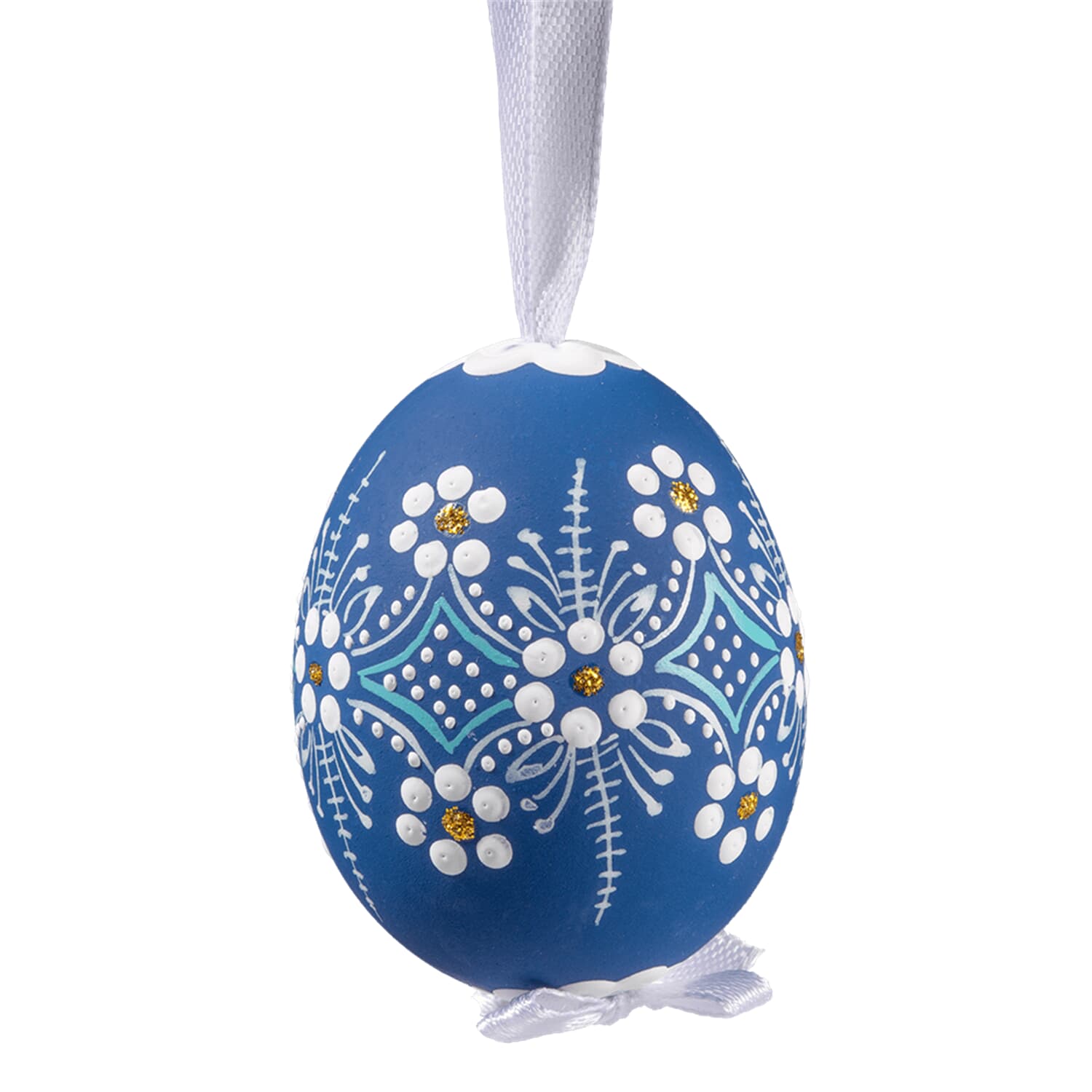 Easter egg, Blue Dotted Easter Egg with Pink Bow, blue and white