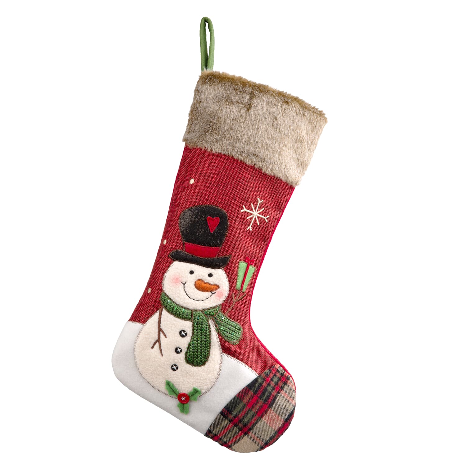 Snowman Stocking, red
