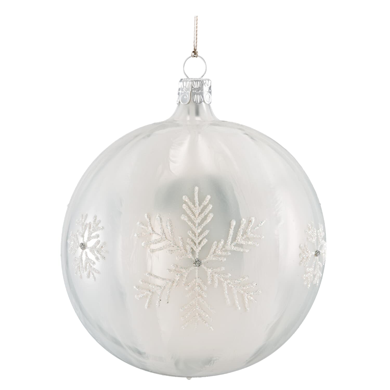 Glass bauble white with snow crystals, 10 cm