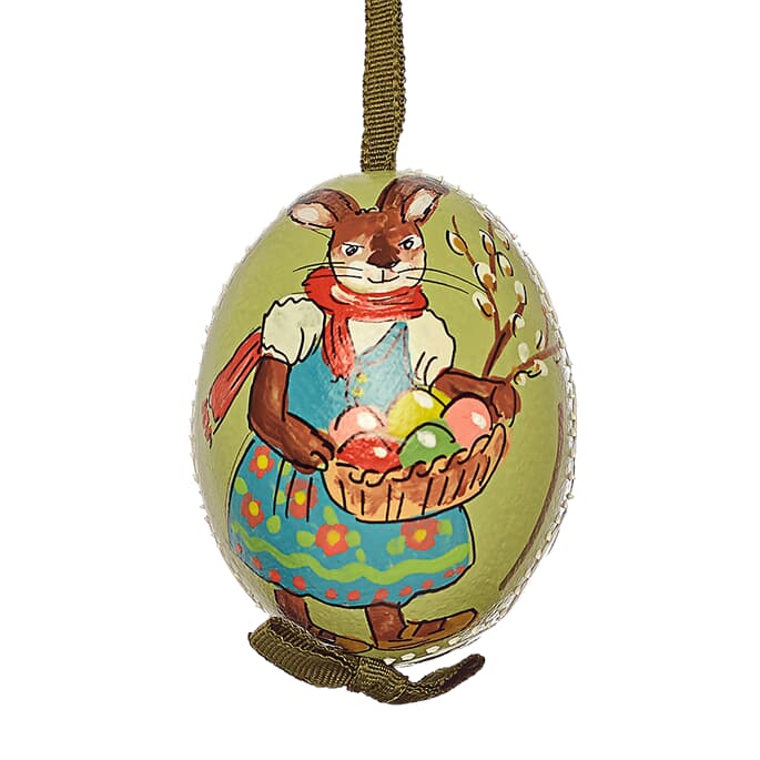 Easter egg green female bunny with basket and willow branch